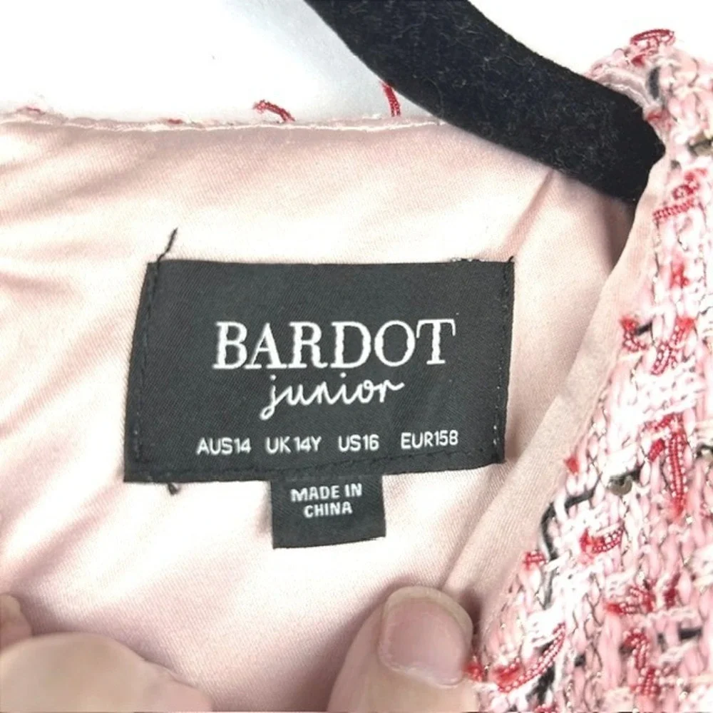 Bardot Junior Girls Pink Tweed Sequin Ruffle Dress Size 16 Kids Special Occasion